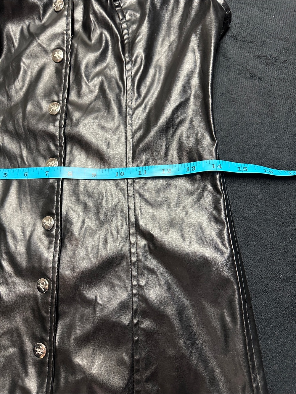 TRIPP NYC Sleeveless Faux Leather Goth Collared Snap Front Dress - Black, Small - Picture 6 of 11